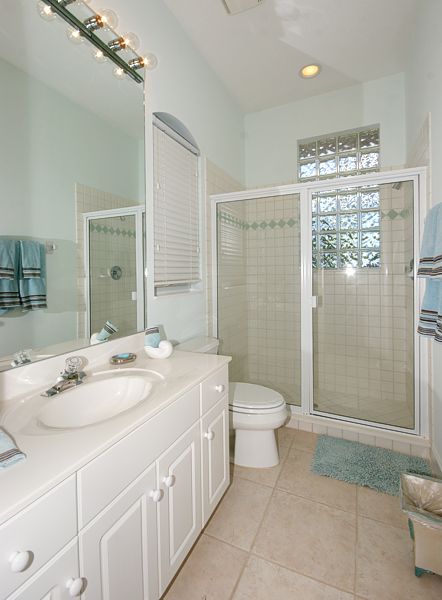 Bright bathroom with glass-block shower